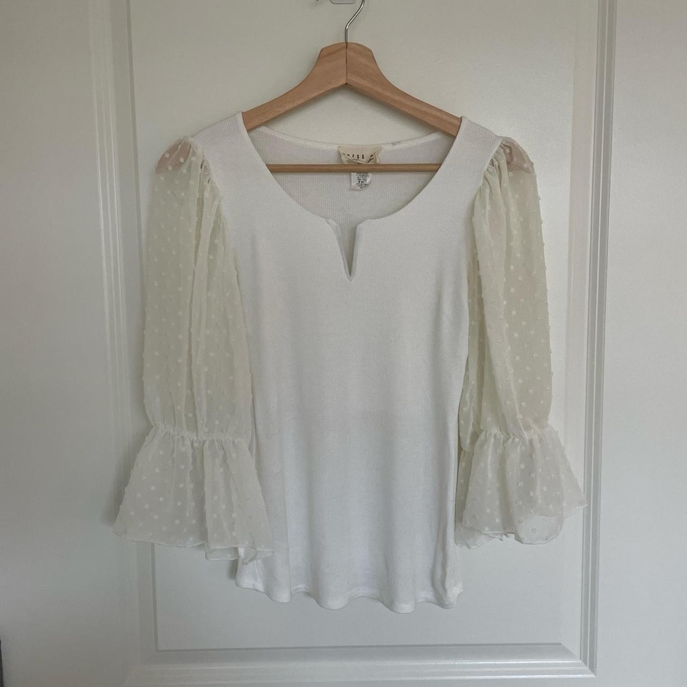 Elegant White Blouse with Sheer Sleeves